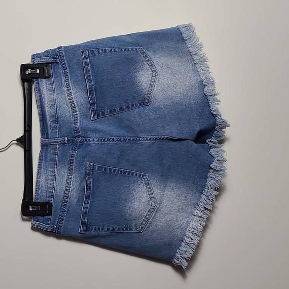 LUVAMIA Denim Jean Shorts Frayed Hem High Rise Rise Cotton Size Medium - Picture 10 of 15